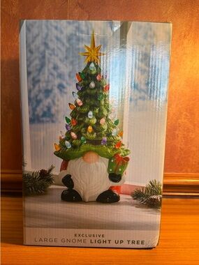 Gnomes Christmas Decorations - 12" Lighted Up Gnomes Ceramic Christmas Tree w...